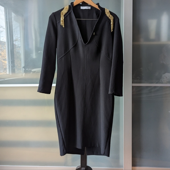 Preloved Rinascimento Black Italian Dress with Gold Shoulder Embellishments - L - Picture 7 of 16